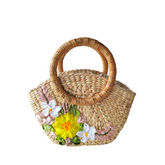 Convex Water Hyacinth Bag With Rattan Handle 3